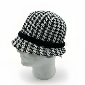 Lake Shore Drive Bucket Hat Women One Size Black White Houndstooth Wool Blend